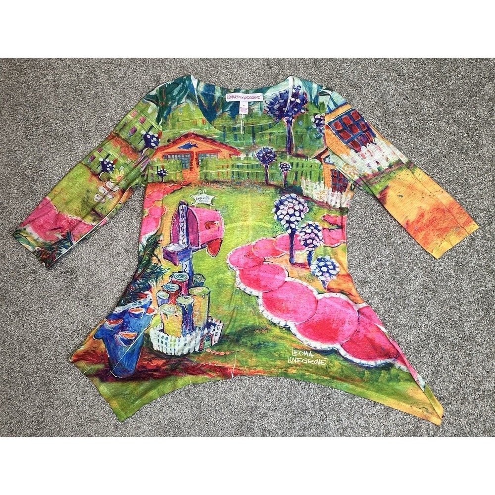 Leoma Lovegrove‎ Art To Wear Tunic Top Medium Colorful Landscape Asymmetrical
